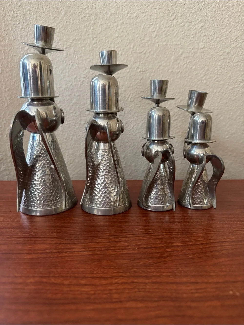VTG MCM Retro Mod Set of 4 of Banka Tin Aluminum Metal Angel Candle Holders
